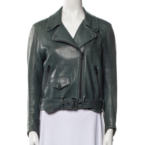 Acne Dark Green Leather Jacket - Picture 1 of 4